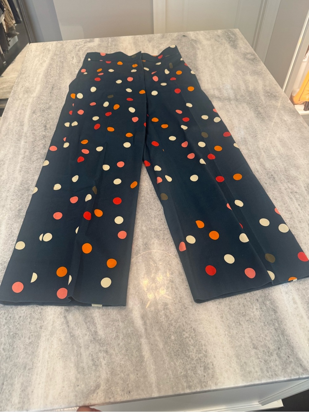 Akris Punto Navy Wide-Leg Polka Dot Cropped Pants